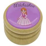 Gico Milchzahndose, Zahndose Milchzähne Bilderdose mit diversen Motiven aus Holz für Jungen und Mädchen mit Drehverschluss 44 mm (Prinzessin)