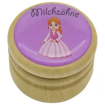 Gico Milchzahndose, Zahndose Milchzähne Bilderdose mit diversen Motiven aus Holz für Jungen und Mädchen mit Drehverschluss 44 mm (Prinzessin)