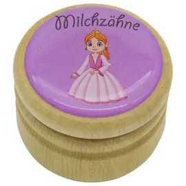 Gico Milchzahndose, Zahndose Milchzähne Bilderdose mit diversen Motiven aus Holz für Jungen und Mädchen mit Drehverschluss 44 mm (Prinzessin)