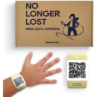 NoLongerLost Elastisches SOS Armband für Kinder 3–6 Jahre | Notfallarmband mit QR Code | Kinderarmband mit Telefonnummer Kontakt | Sicheres Reisezubehör für Familien
