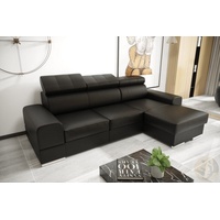 Friderik-EU Ecksofa ROYAL MINI Moderne Couch aus Echtleder 260x160, mit Schlaffunktion schwarz