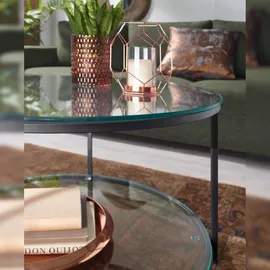 FineBuy Couchtisch FineBuy Sofatisch Glas Wohnzimmertisch Ø 80 cm Rund Tisch Stauraum