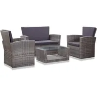 Ankonbej 4-tlg. Garten-Lounge-Set mit Auflagen Poly Rattan Grau