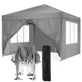 TOOLUCK Pavillon 3x6 Faltpavillon Wasserdicht Stabil Winterfest Faltbar Partyzelt mit 6 Seitenteilen Pop up Gartenpavillon UV Schutz 50+ Höhenverstellbar für Strand Hochzeit Camping, Grau