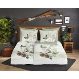 Muller Textil Wendebettwäsche Marjan Blumen Grün 155 x 220 cm + 80 x 80 cm