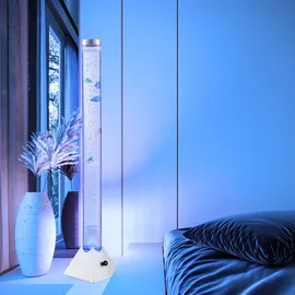 GLOBO Wassersäule Stehleuchte Sprudelsäule Farbwechsel Dekolampe LED Stehlampe, mit 5 Deko-Fischen, Sprudelstärke einstellbar, LxBxH 21,5x21,5x120 cm