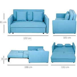 Homcom Schlafsofa mit Bettfunktion, Polstersofa mit Stauraum, Rückenkissen, Schlafcouch für Wohnzimmer, Polyester, Holz, Hellblau,
