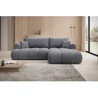 thematys Ecksofa mit Schlaffunktion und Bettkasten, L-Form, Cord und Bouclé + 2 Kissen, 260 x 165cm - Luxus Couch mit Bettfunktion mit Bonnellfedern grau