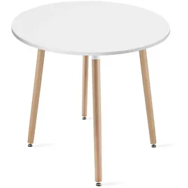 home collective Esszimmertisch Runder weißer Esstisch mit Beinen aus Naturbuche, 80 cm Durchmesser - Modernes und ergonomisches Design für Küche, Esszimmer, Wohnzimmer - Langlebige MDF-Platte