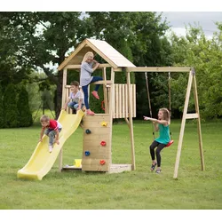 Wendi Toys Holz Spielturm Biene | inkl. Rutsche, Kletterwand, Schaukel & Sandkasten | Natur | 280x270x270 cm