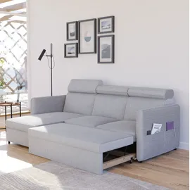 idohome Ecksofa mit Schlaffunktion und Bettkasten Hellgrau