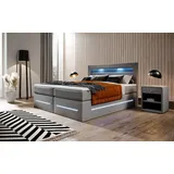 luxusbetten24 Boxspringbett Sevilla, mit LED-Beleuchtung und Stauraum grau 180 cm x 200 cm