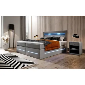 luxusbetten24 Boxspringbett Sevilla, mit LED-Beleuchtung und Stauraum grau 180 cm x 200 cm