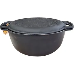 MAYSTERNYA Schmortopf aus Gusseisen – 6 Liter – Kochen im Freien – Grillpfanne aus Gusseisen – Schwarz