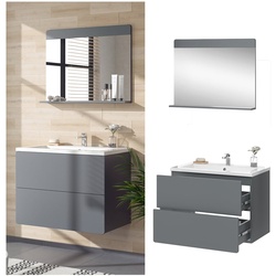 Vicco Badmöbel-Set Izan Grau modern Waschtischunterschrank Waschbecken Badspiegel