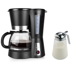 Tristar Filterkaffeemaschine, 1.2l Kaffeekanne, Permanentfilter, kleine 12 Tassen Kaffee-Filtermaschine mit Glaskanne & Milchkännchen schwarz|silberfarben