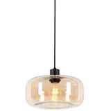 QAZQA Art Deco 1-flg. 30 cm rund schwarz mit braunem Glas