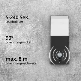 Grafner Aluminium Wandlampe schwarz, mit Bewegungsmelder, IP44, E27 Fassung, Wandleuchte schwarz eckig anthrazit