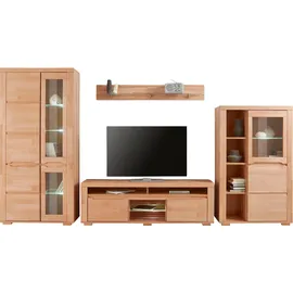 Home Affaire Wohnwand HOME AFFAIRE "Denis", beige (kernbuche teilmassiv), Holzwerkstoff Kernbuchefarben (Korpus)/ Massivholz Kernbuche (Front), Holz teilmassiv, Kastenmöbel-Sets, Wohnwand, teilmassives Holz