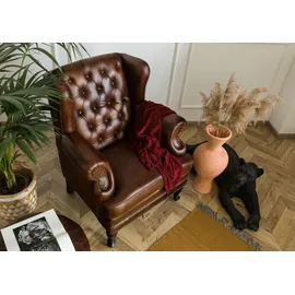 Massivmoebel24 Ohrensessel Chesterfield Leder 88 x 108 x 80 cm Braun