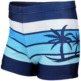Aquarti Badehose AQUARTI "Badehose Gestreift mit Motiven", Kinder, Gr. 134, N-Gr, blau (dunkelblau, blau, palmen), Obermaterial: 80% Polyester PES. 20% Elasthan EL., Badehosen Badehose