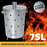 Feuertonne Verbrennungstonne 75L Deckel Fass Belüftungslöcher Transportgriffe
