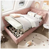 Flieks Polsterbett, Kinderbett Daybett 90x200cm Schlafsofa mit hydraulischem Stauraum rosa