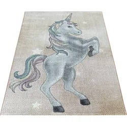 Kinderteppich AYYILDIZ TEPPICHE "FUNNY 2102" Teppiche Gr. B: 140cm, 11mm, L: 200cm, gelb Kinder Einhorn Motivteppich