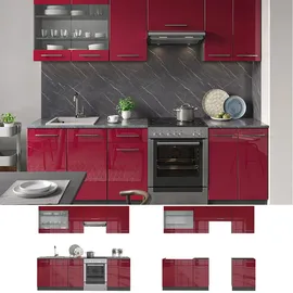 Vicco Küchenzeile Fame-Line 240 cm Bordeaux Hochglanz/Anthrazit