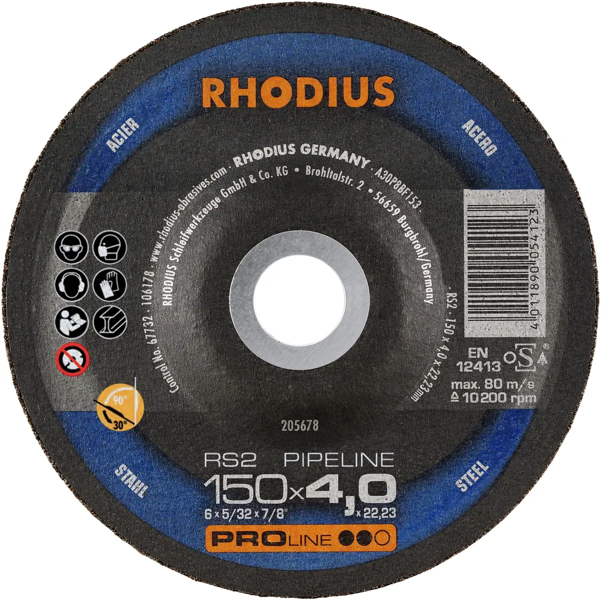 RHODIUS RS2 PIPELINE - 150x4,0x22,23 Schruppscheibe für vielseitiges Schleifen und Bearbeiten