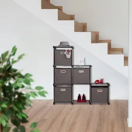 Relaxdays Stufenregal mit 6 Fächern, Grau,Schwarz