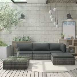 vidaXL Polyrattan Lounge-Set mit Auflagen grau