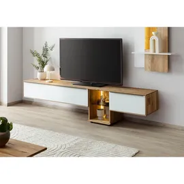 MASSIVMOEBEL24.DE Wien Lowboard 240 cm x 55 cm x 43 cm Weiß/Geölt Glas/Holz/Massivholz
