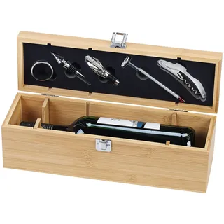 Carlo Milano Wein Geschenkbox: 6-teiliges Sommelier-Set in edler Geschenkbox für 1 Weinflasche (Korkenzieher, Wein Geschenkkiste, Geschenkpapier)