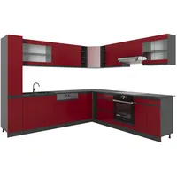 Vicco Eckküche R-Line, Rot 257 x 60 cm J-Shape Anthrazit 277x257 modern Küchenschränke Küchenmöbel