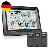 Wetterstation Funk Mit 3 Außensensor, Thermometer Innen Außen,Hygrometer Innen M