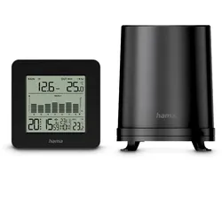 Hama Wetterstation Mykonos" mit Regenmesser/Außensensor, Funk, Wecker, Schwarz"