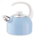 Riess, Flötenkessel Plus 2L, Gewicht 1,21kg, dreifach emailliert, Wasserkessel mit Flötenpfeife, Induktion, Retro, hergestellt in Österreich, LBH 26,2x18,4x21,9cm (BLAU/BUNT PASTELL, 2 l)