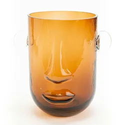 Vase Gesicht braun - Rund Glas Amadeus 14x18.5 cm