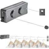 Ausziehbarer, Wandmontierter Wäscheständer Für Balkone, Ohne Bohren Einziehbar, 5,1 M X 2 M, Edelstahl, Für Hotelwäschereien (grau) - Crezuo