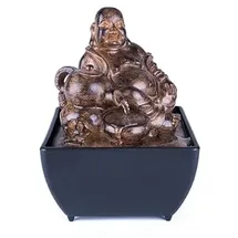 Pajoma pajoma® Zimmerbrunnen Buddha Teekanne H 17,5 cm – Beruhigendes Wasserplätschern im asiatischen Design | Feng-Shui Wohnaccessoire aus Kunstharz – Ideal für Meditation & Relax