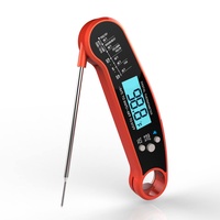 Digitales Fleischthermometer, sofortiges Ablesen, wasserdicht, Lebensmittel-Thermometer, Grillthermometer mit Hintergrundbeleuchtung, Magnet-Kalibrier-Thermometer für Küche, Grill, Süßigkeiten 0 rot