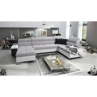 All4All Ecksofa mit Schlaffunktion Margo VI 360x221 cm - Schlafsofa mit Bettkasten - Wohnlandschaft in U-Form - XXL Sofa - Seite Links - Gewebe mit Kunstleder - Hellgrau/Weiß - Modern 26