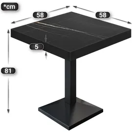 GGM Möbel BPA | Bistro Tisch | Quadratisch | Schwarzer Rand | 60 x 60 x 81 cm | Schwarz Marmor / Schwarz
