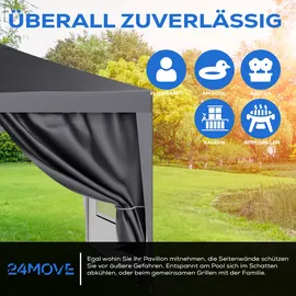 24move 24MOVE® Pavillon Seitenteile 2er Set 2x3m mit Fenster & Reissverschluss, wasserdicht, grau - für Partyzelt, Festzelt, Festivals