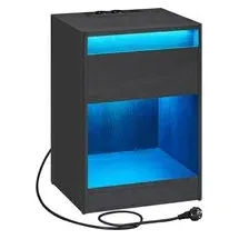 VASAGLE Nachtschrank mit einstellbarer LED 40 x 30 x 50 cm Schwarz