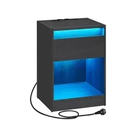 VASAGLE Nachtschrank mit einstellbarer LED 40 x 30 x 50 cm Schwarz