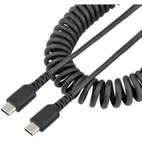 Startech StarTech.com 50cm USB C auf USB C Kabel, hochbelastbares Spiralkabel zum Laden und Synchronisieren, USB C 2.0 Kabel, robuste Aramidfaser, Schnellladekabel mit EMI Schutz, schwarz