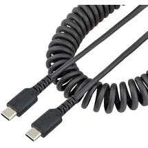 Startech StarTech.com 50cm USB C auf USB C Kabel, hochbelastbares Spiralkabel zum Laden und Synchronisieren, USB C 2.0 Kabel, robuste Aramidfaser, Schnellladekabel mit EMI Schutz, schwarz