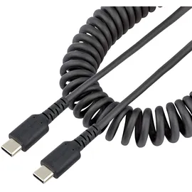 Startech StarTech.com 50cm USB C auf USB C Kabel, hochbelastbares Spiralkabel zum Laden und Synchronisieren, USB C 2.0 Kabel, robuste Aramidfaser, Schnellladekabel mit EMI Schutz, schwarz